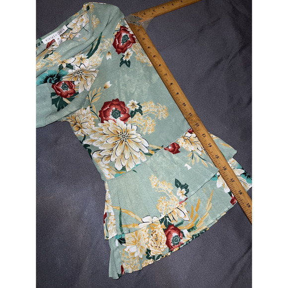 Violet & Claire Top Size 2X Green Floral Accordion Pleated Sleeves V-neck Tunic - Picture 7 of 10